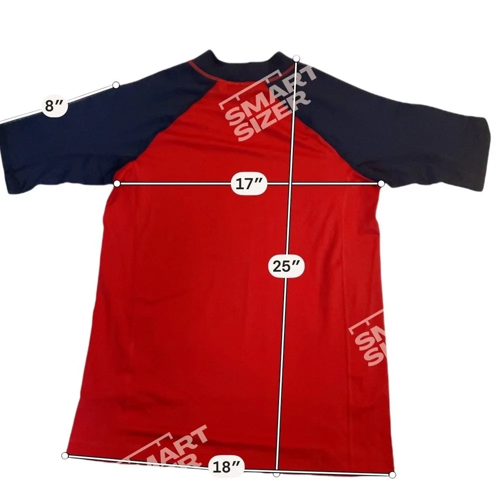 Lands' End Youth XL Red Black Rash Guard Swim Shirt UPF Short Sleeve